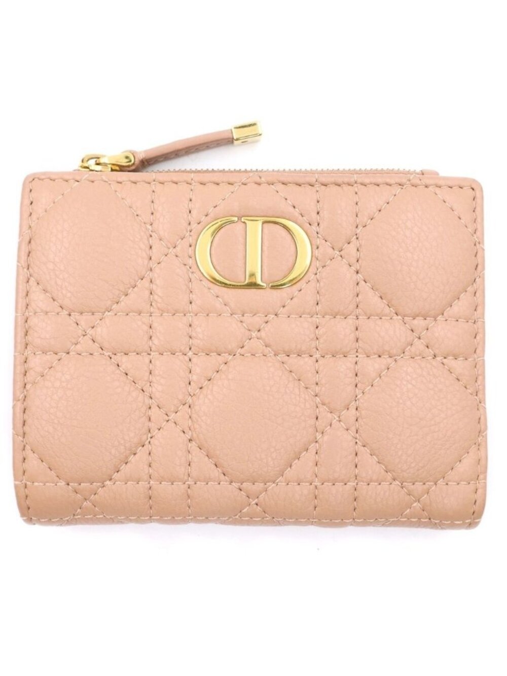Dior Dahlia Compact Wallet Bifold Beige Leather Gold
